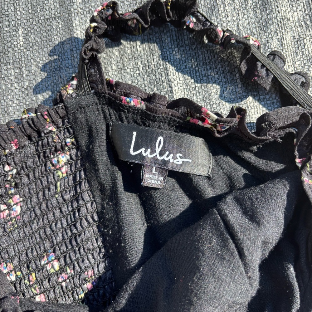Lulus In The Garden Black Floral Print Skater Dress - Size L - Picture 9 of 10